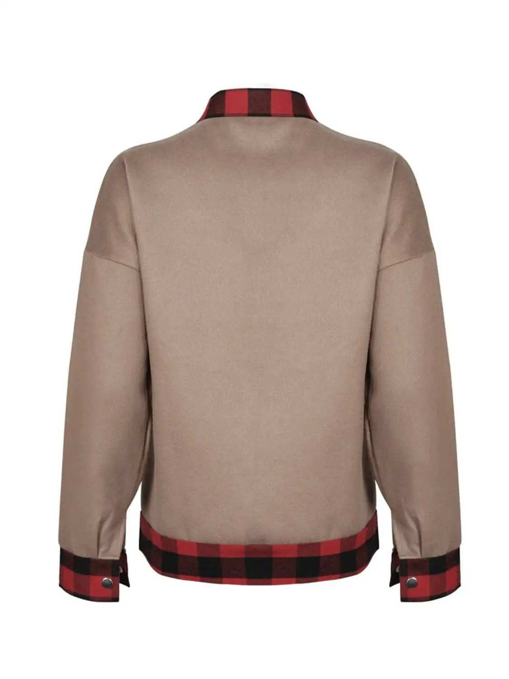 Plaid Trim Long Sleeve Jacket - Trendsi - Flyclothing LLC