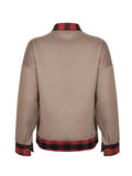 Plaid Trim Long Sleeve Jacket - Trendsi - Flyclothing LLC