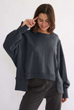 Exposed Seam High-Low Long Sleeve Sweatshirt - Trendsi - Flyclothing LLC