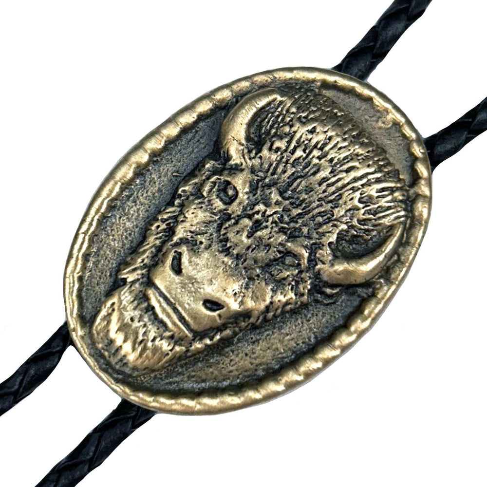 Rockmount Ranch Ware Oval Buffalo Head Western Bolo Tie in Brass - Rockmount Clothing - Flyclothing LLC