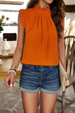 Frill Ruched Mock Neck Sleeveless Blouse - Trendsi - Flyclothing LLC