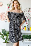 Heimish Full Size Short Sleeve Off Shoulder Animal Mini Dress Plus Size - Trendsi - Flyclothing LLC