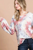 BiBi Tie Dye Print Terry Top With Puff Sleeves - Trendsi - Flyclothing LLC