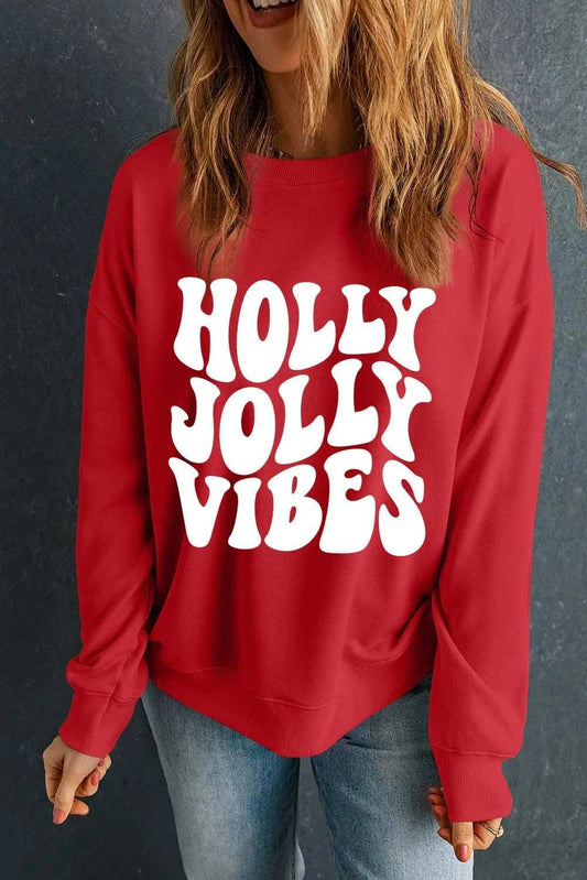 Letter Graphic Round Neck Long Sleeve Sweatshirt - Trendsi - Flyclothing LLC
