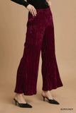 Umgee Velvet Pleated Wide Leg Pants - Trendsi - Flyclothing LLC