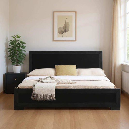 Moma Black Wood Platform Twin Bed With Nightstand - Homeroots - Flyclothing LLC