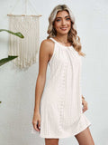 Eyelet Grecian Neck Mini Dress - Trendsi - Flyclothing LLC