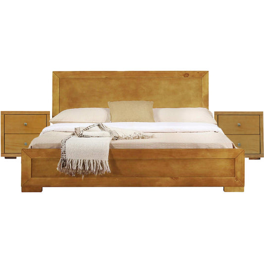 Moma Oak Wood Platform Queen Bed With Two Nightstands - Homeroots - Flyclothing LLC