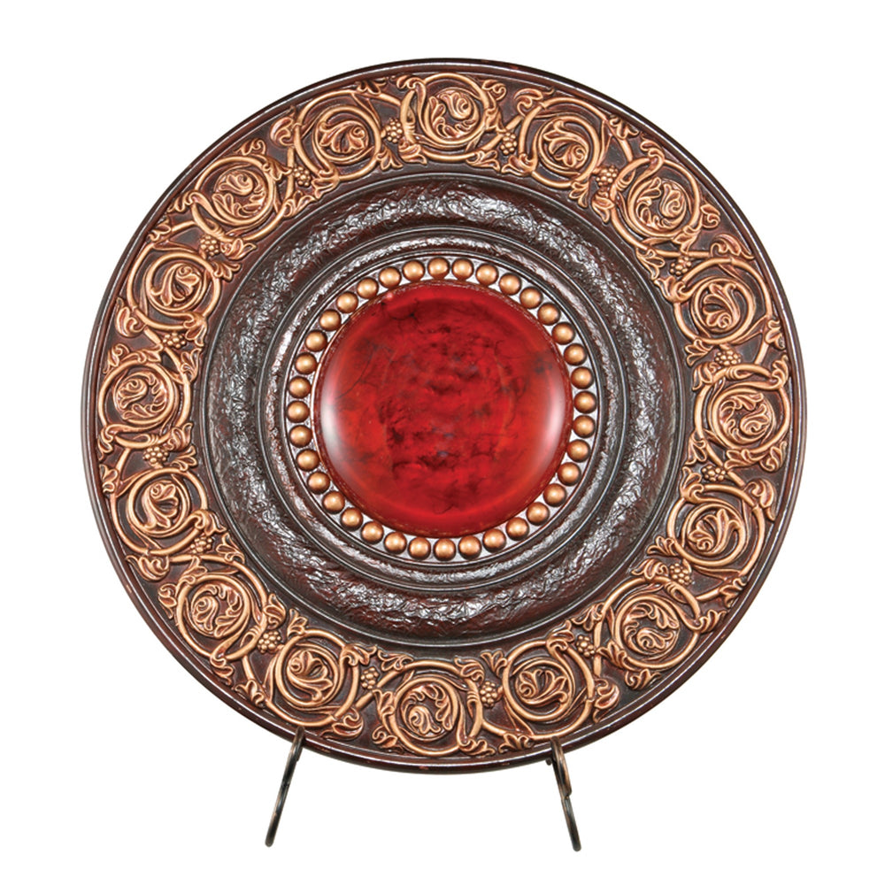 21" Red And Brown Round Polyresin Decorative Plaque - Homeroots