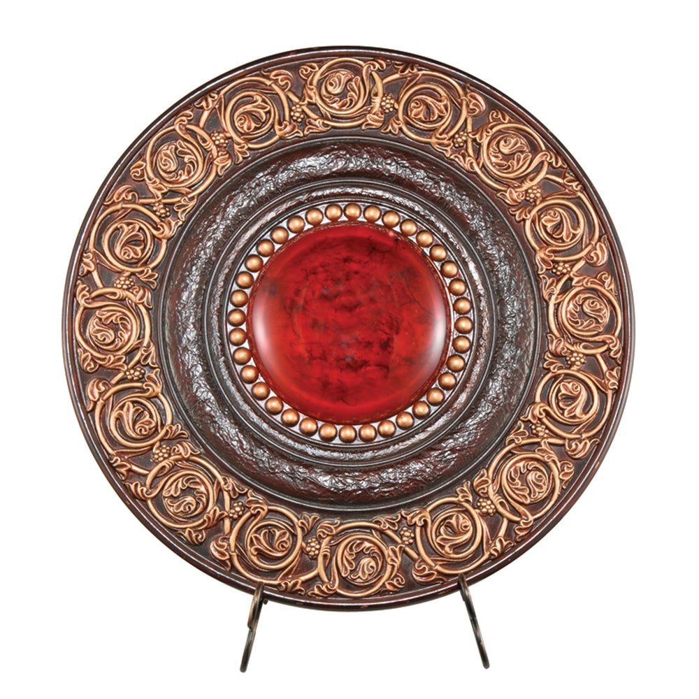 21" Red And Brown Round Polyresin Decorative Plaque - Homeroots