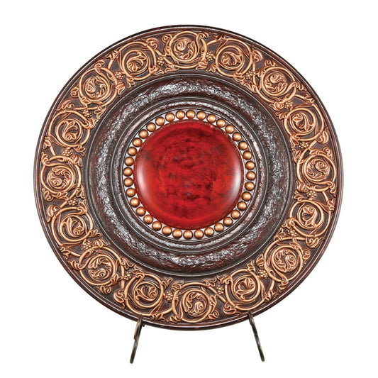 21" Red And Brown Round Polyresin Decorative Plaque - Homeroots