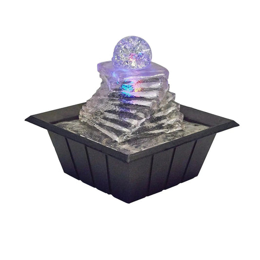 8" Clear Polyresin Ice Design Tabletop Fountain With LED - Homeroots