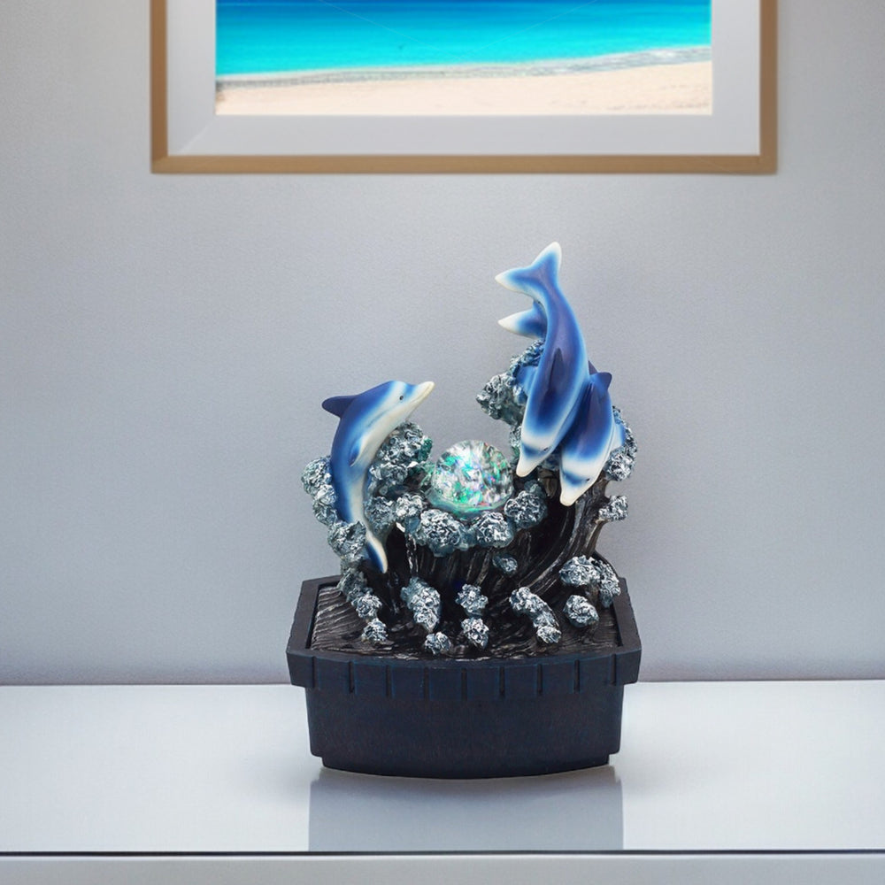 11" Blue Polyresin Dolphins Tabletop Fountain - Homeroots - Flyclothing LLC