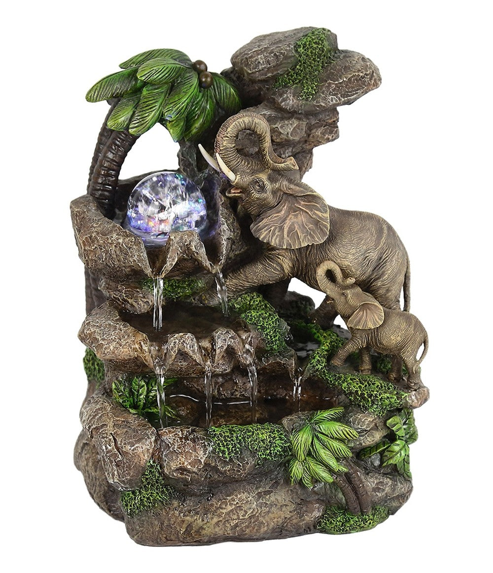 11" Gray Polyresin Elephant Tabletop Fountain with Light - Homeroots - Flyclothing LLC