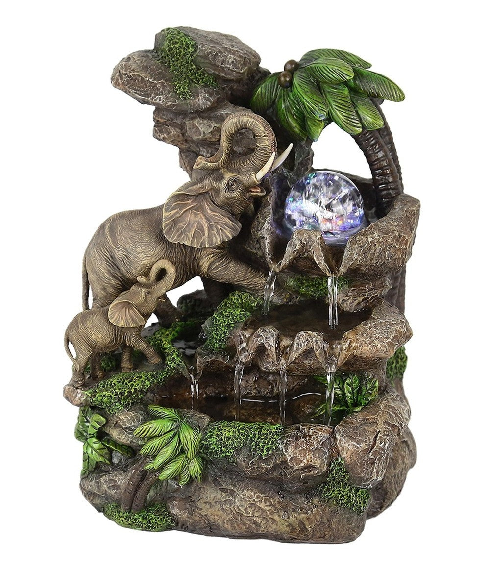 11" Gray Polyresin Elephant Tabletop Fountain with Light - Homeroots - Flyclothing LLC