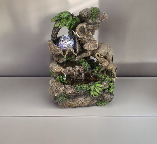 11" Gray Polyresin Elephant Tabletop Fountain with Light