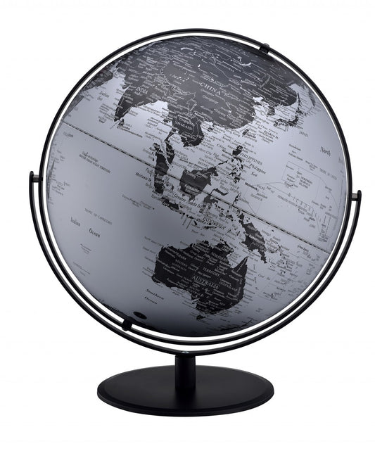 21" Black And Silver Modern Polyresin Globe - Homeroots