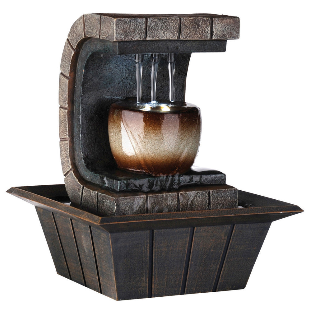 10" Brown Textured Polyresin Tabletop Fountain with LED Light - Homeroots - Flyclothing LLC