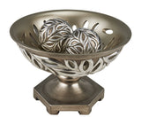 13" Brushed Silver Leaf Polyresin Decorative Pedestal Bowl with Orbs - Homeroots - Flyclothing LLC