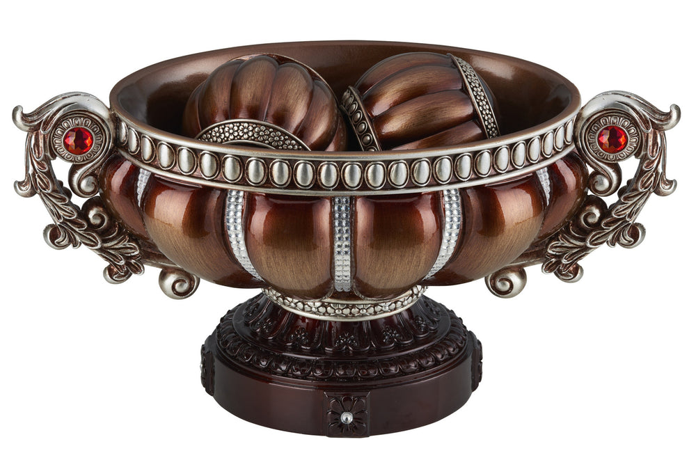 9" Reddish Bronze And Silver Polyresin Decorative Bowl With Orbs - Homeroots - Flyclothing LLC