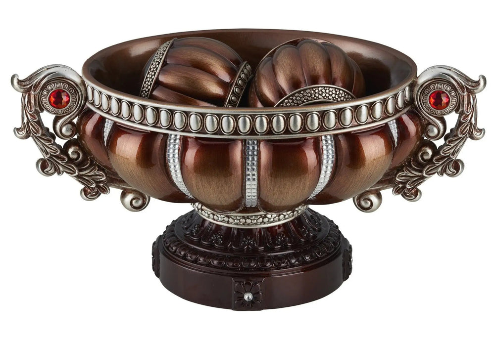 9" Reddish Bronze And Silver Polyresin Decorative Bowl With Orbs - Homeroots - Flyclothing LLC