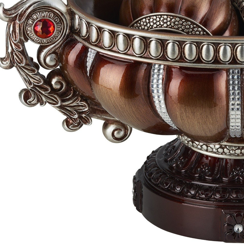 9" Reddish Bronze And Silver Polyresin Decorative Bowl With Orbs - Homeroots - Flyclothing LLC