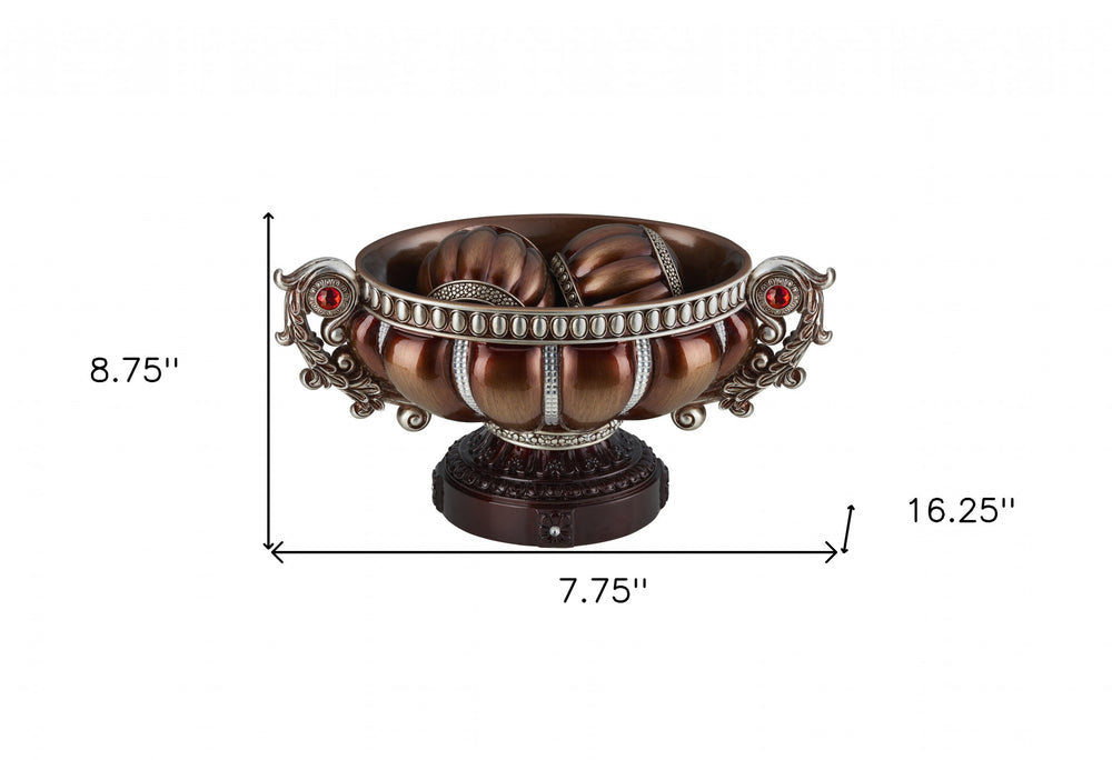 9" Reddish Bronze And Silver Polyresin Decorative Bowl With Orbs - Homeroots - Flyclothing LLC