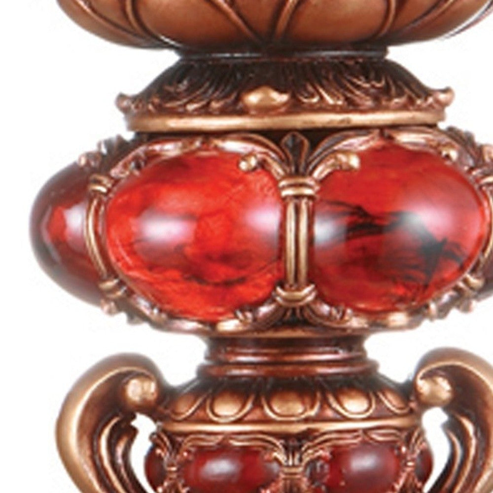 16" Tall Red and Brown Faux Marble Candle Holder with Candle - Homeroots - Flyclothing LLC