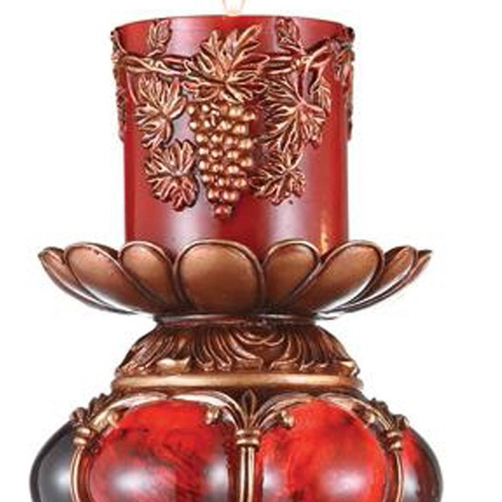 20" Brown and Red Faux Marble Tabletop Candle Holder and Candle - Homeroots - Flyclothing LLC