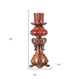 20" Brown and Red Faux Marble Tabletop Candle Holder and Candle - Homeroots - Flyclothing LLC