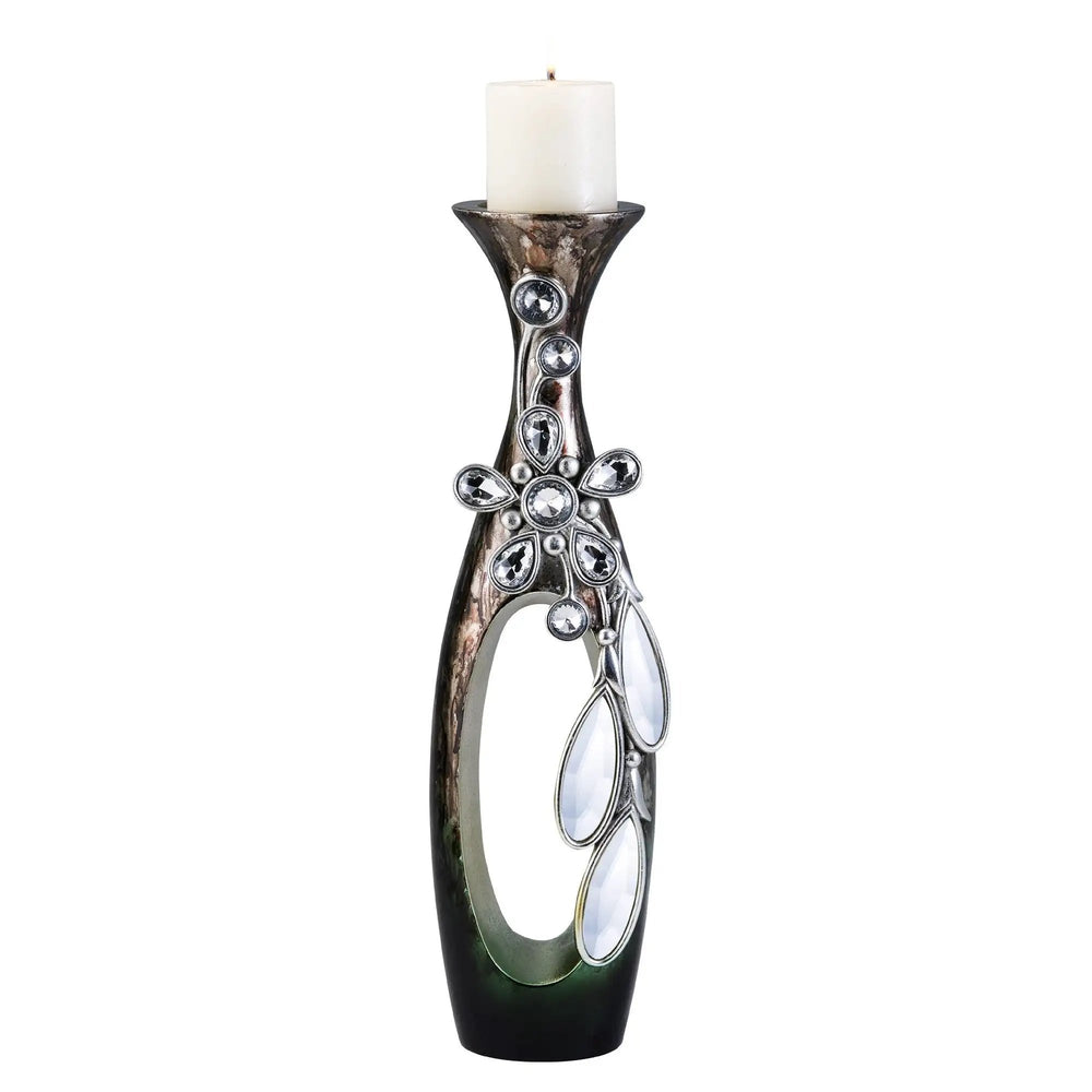 16" Ornate Faux Crystal Tabletop Pillar Candle Holder - Homeroots - Flyclothing LLC