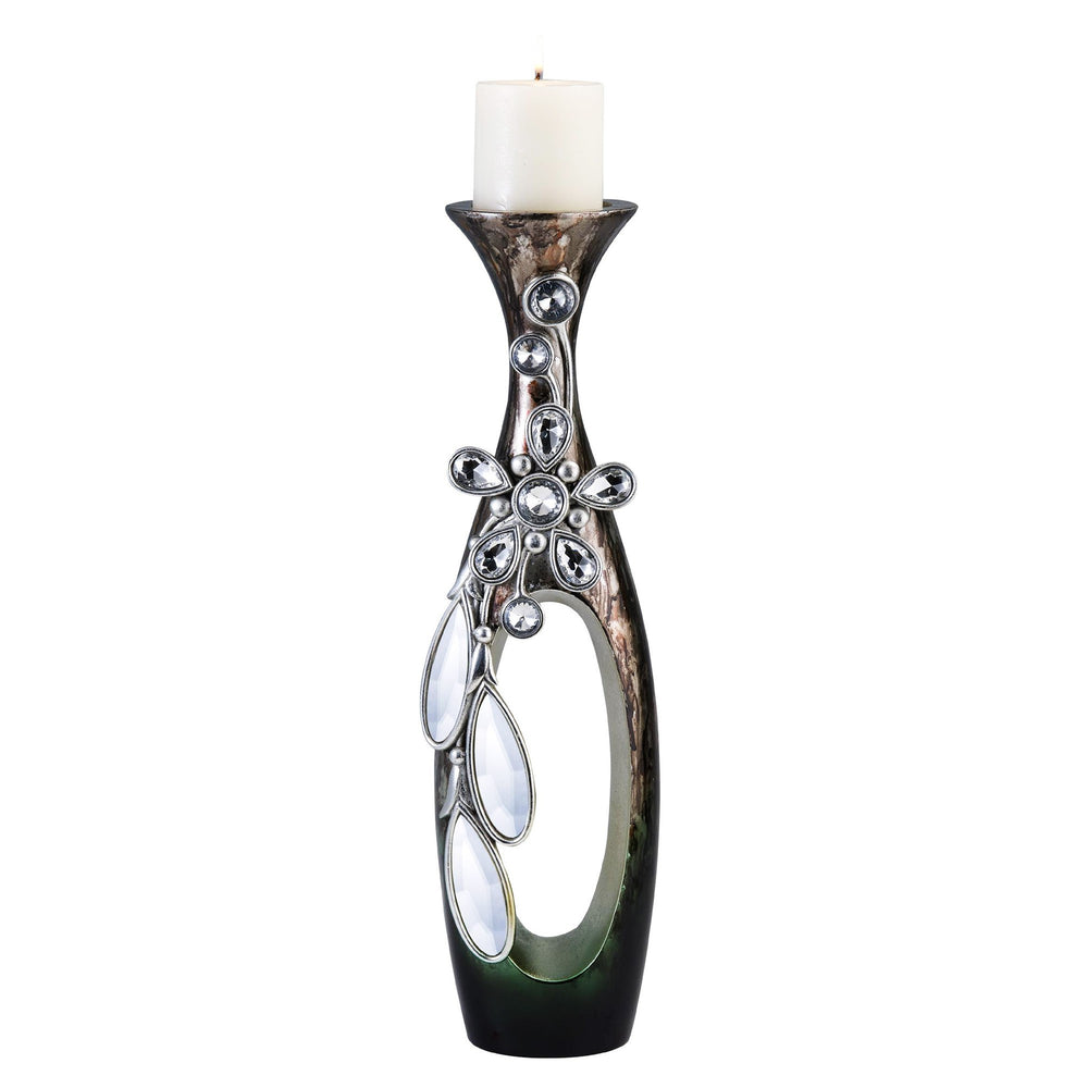 16" Ornate Faux Crystal Tabletop Pillar Candle Holder - Homeroots - Flyclothing LLC