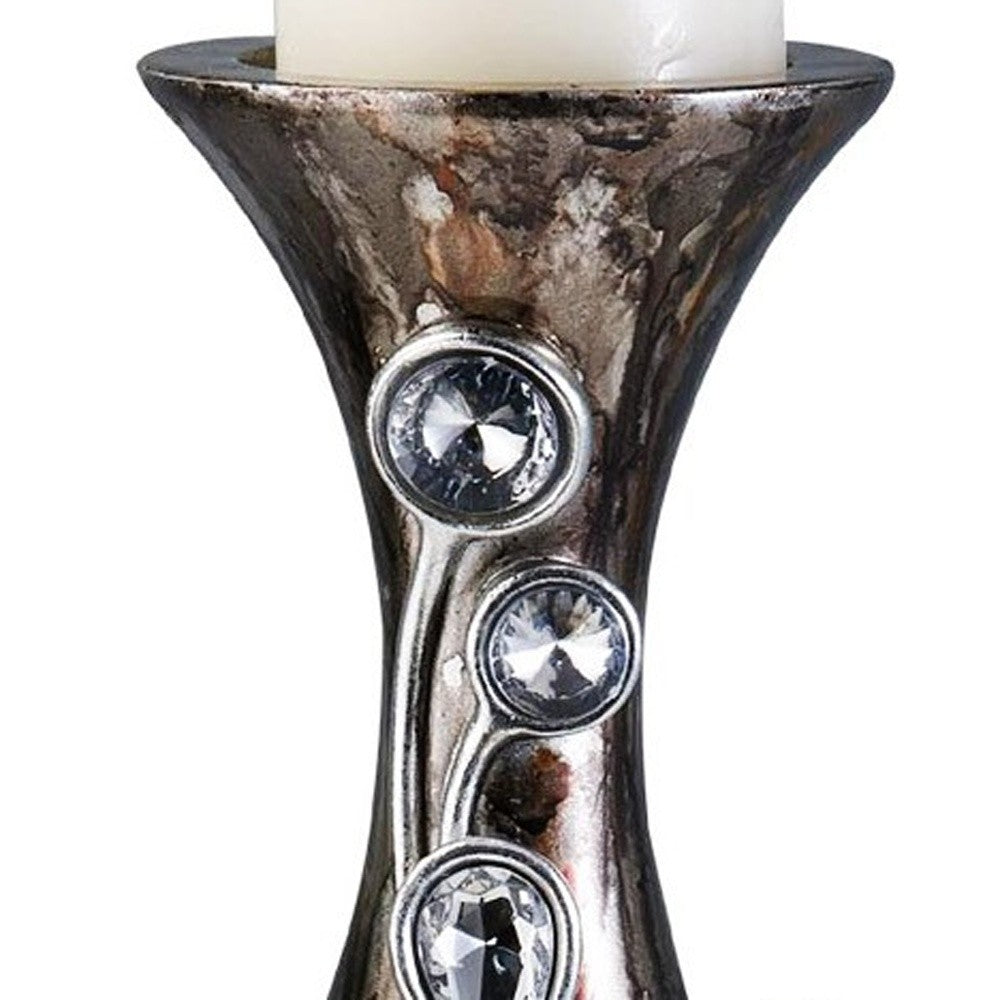 16" Ornate Faux Crystal Tabletop Pillar Candle Holder - Homeroots - Flyclothing LLC