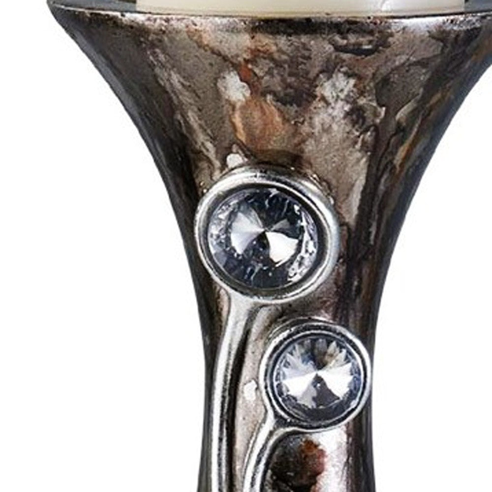 16" Ornate Faux Crystal Tabletop Pillar Candle Holder - Homeroots - Flyclothing LLC