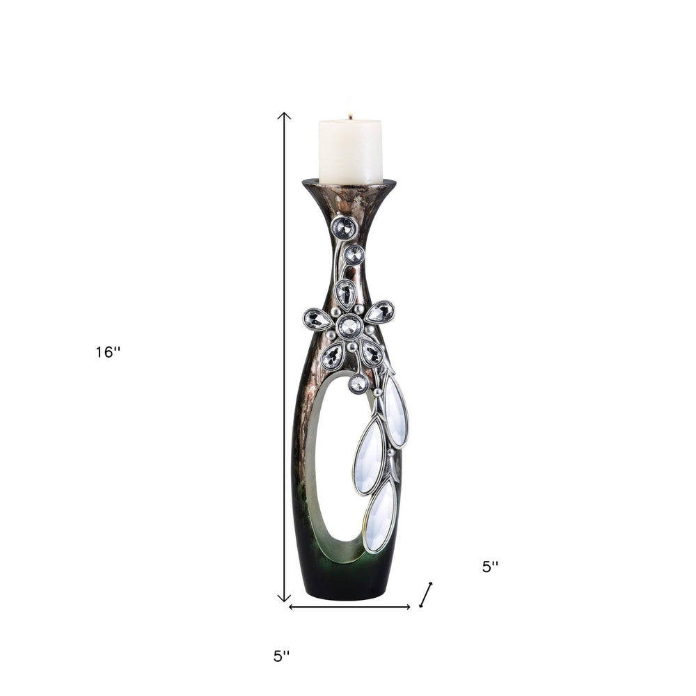 16" Ornate Faux Crystal Tabletop Pillar Candle Holder - Homeroots - Flyclothing LLC