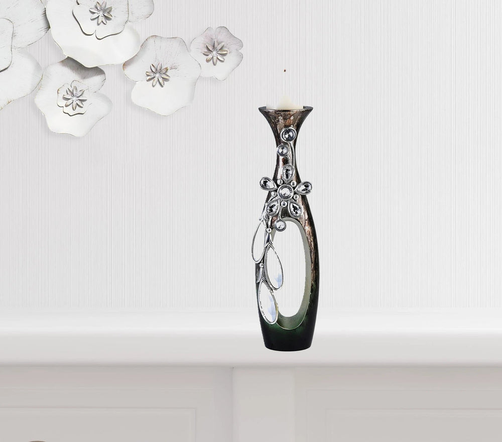 16" Ornate Faux Crystal Tabletop Pillar Candle Holder - Homeroots - Flyclothing LLC