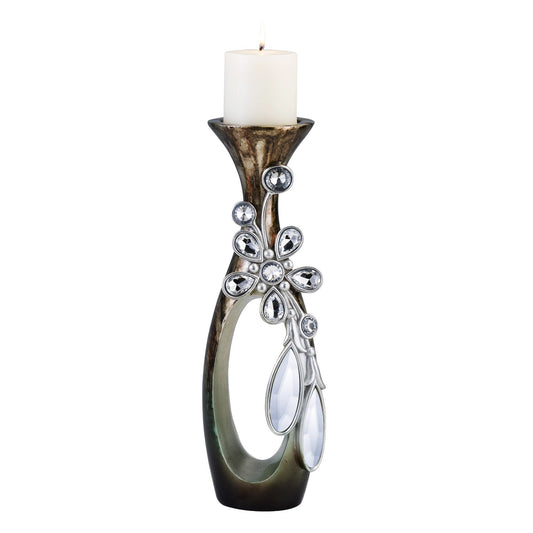 20" Ornate Faux Crystal Tabletop Pillar Candle Holder - Homeroots