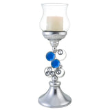 18" Silver and Blue Faux Crystal Bling Hurricane Candle Holder - Homeroots - Flyclothing LLC