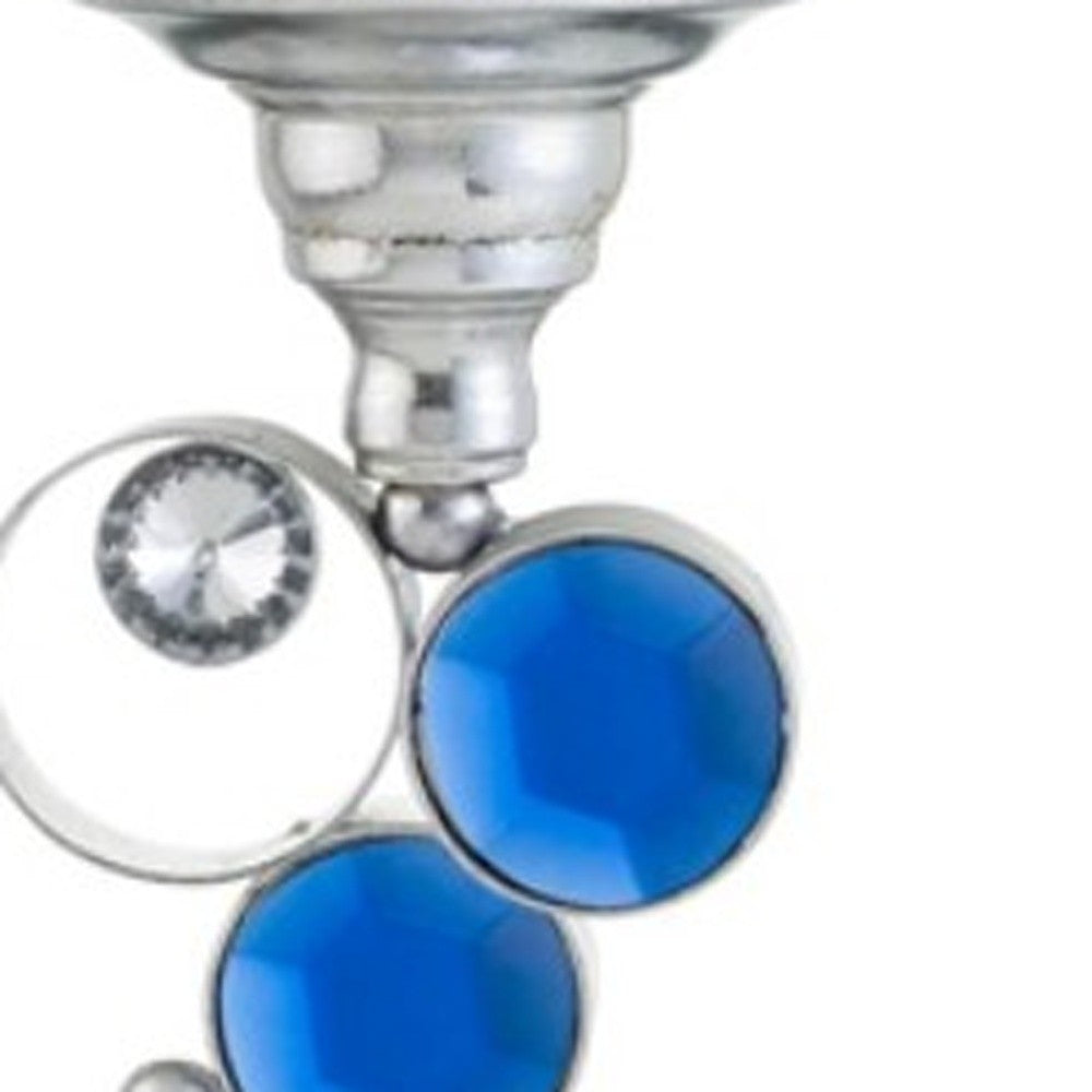 18" Silver and Blue Faux Crystal Bling Hurricane Candle Holder - Homeroots - Flyclothing LLC