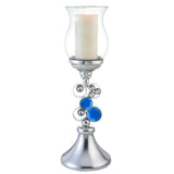 21" Silver and Blue Faux Crystal Bling Hurricane Candle Holder - Homeroots - Flyclothing LLC