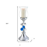 21" Silver and Blue Faux Crystal Bling Hurricane Candle Holder - Homeroots - Flyclothing LLC