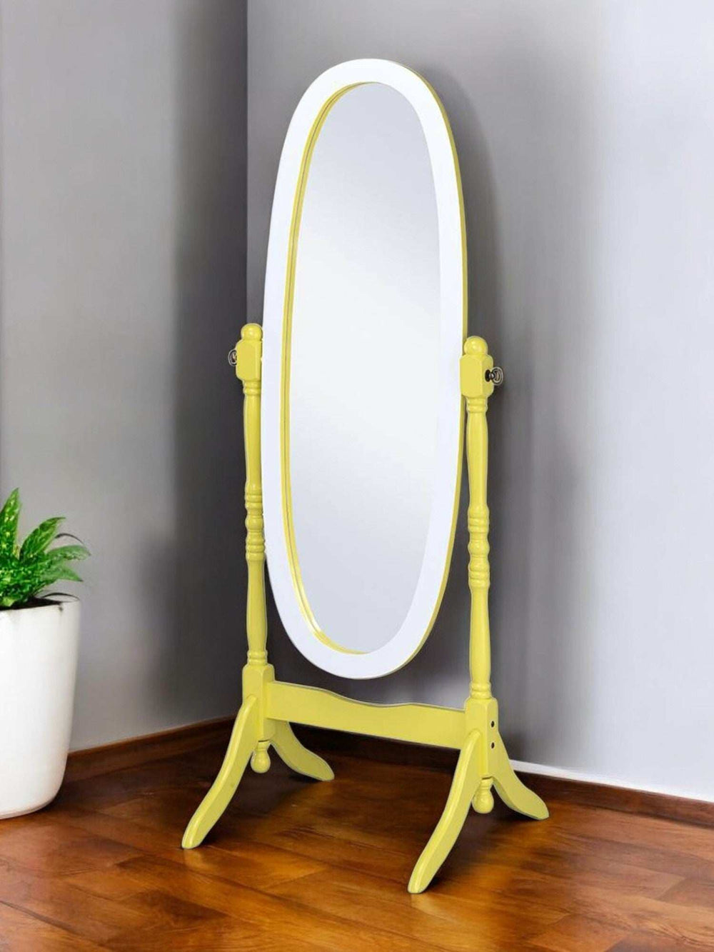 Yellow Oval Cheval Standing Solid Wood Mirror - Homeroots - Flyclothing LLC