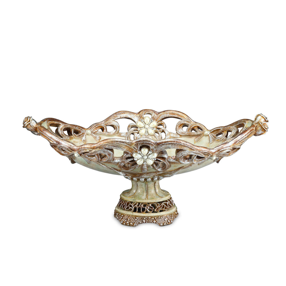 9" Beige And Gold Polyresin Decorative Bowl - Homeroots - Flyclothing LLC