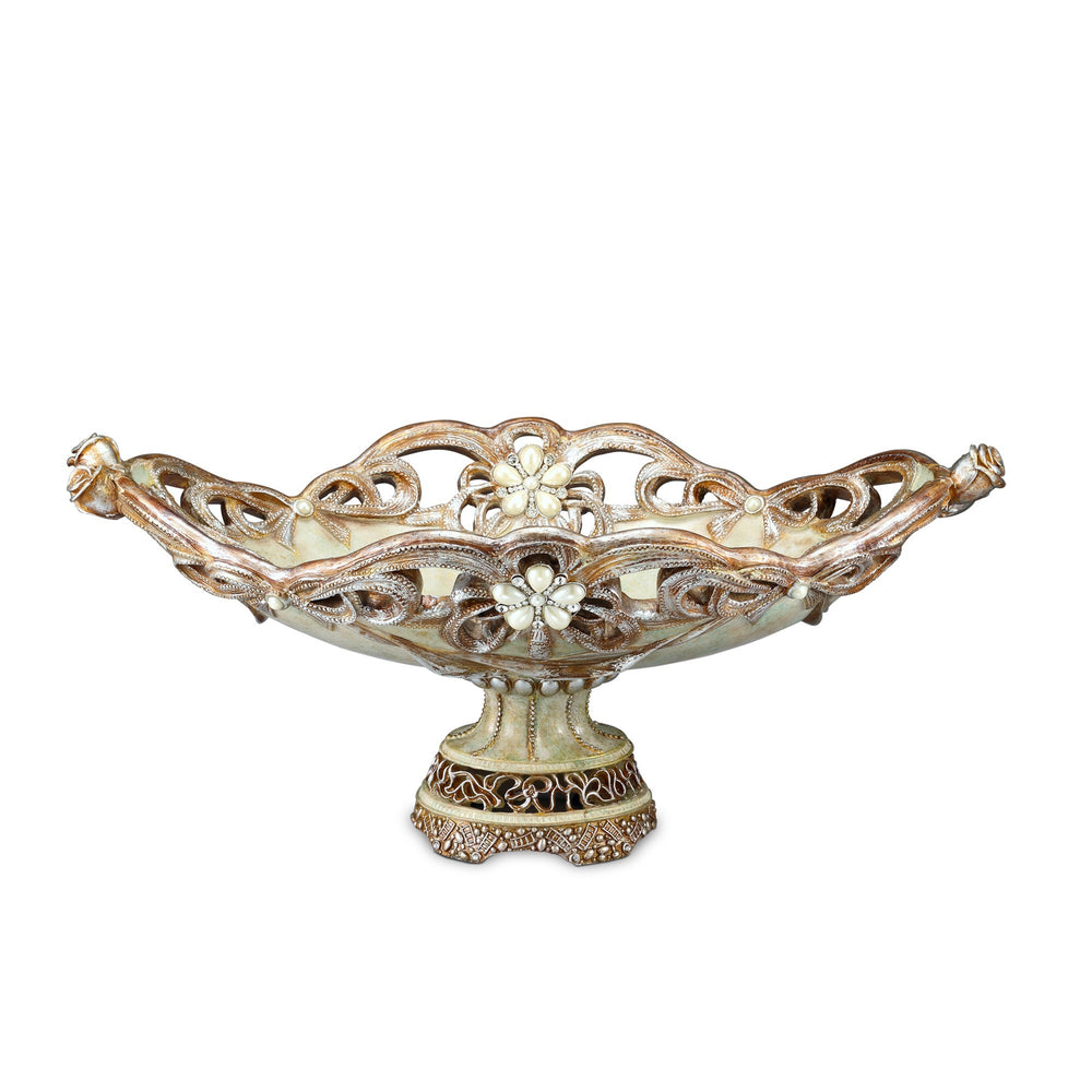 9" Beige And Gold Polyresin Decorative Bowl - Homeroots - Flyclothing LLC