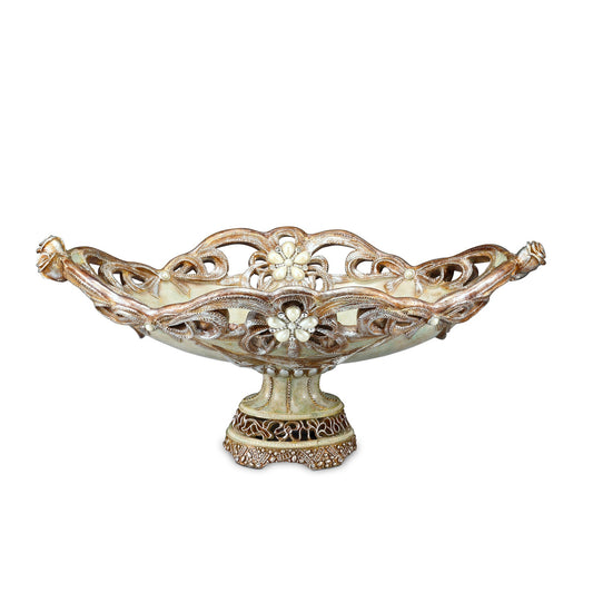 9" Beige And Gold Polyresin Decorative Bowl - Homeroots