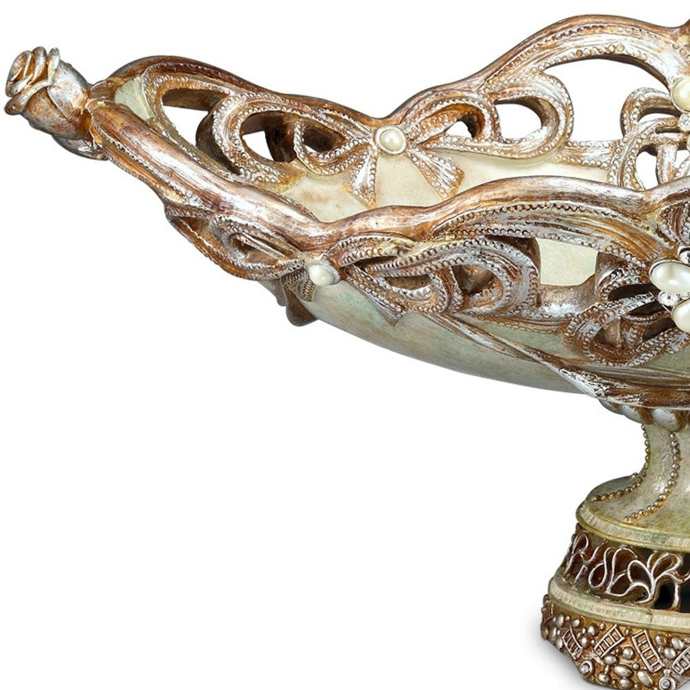 9" Beige And Gold Polyresin Decorative Bowl - Homeroots - Flyclothing LLC