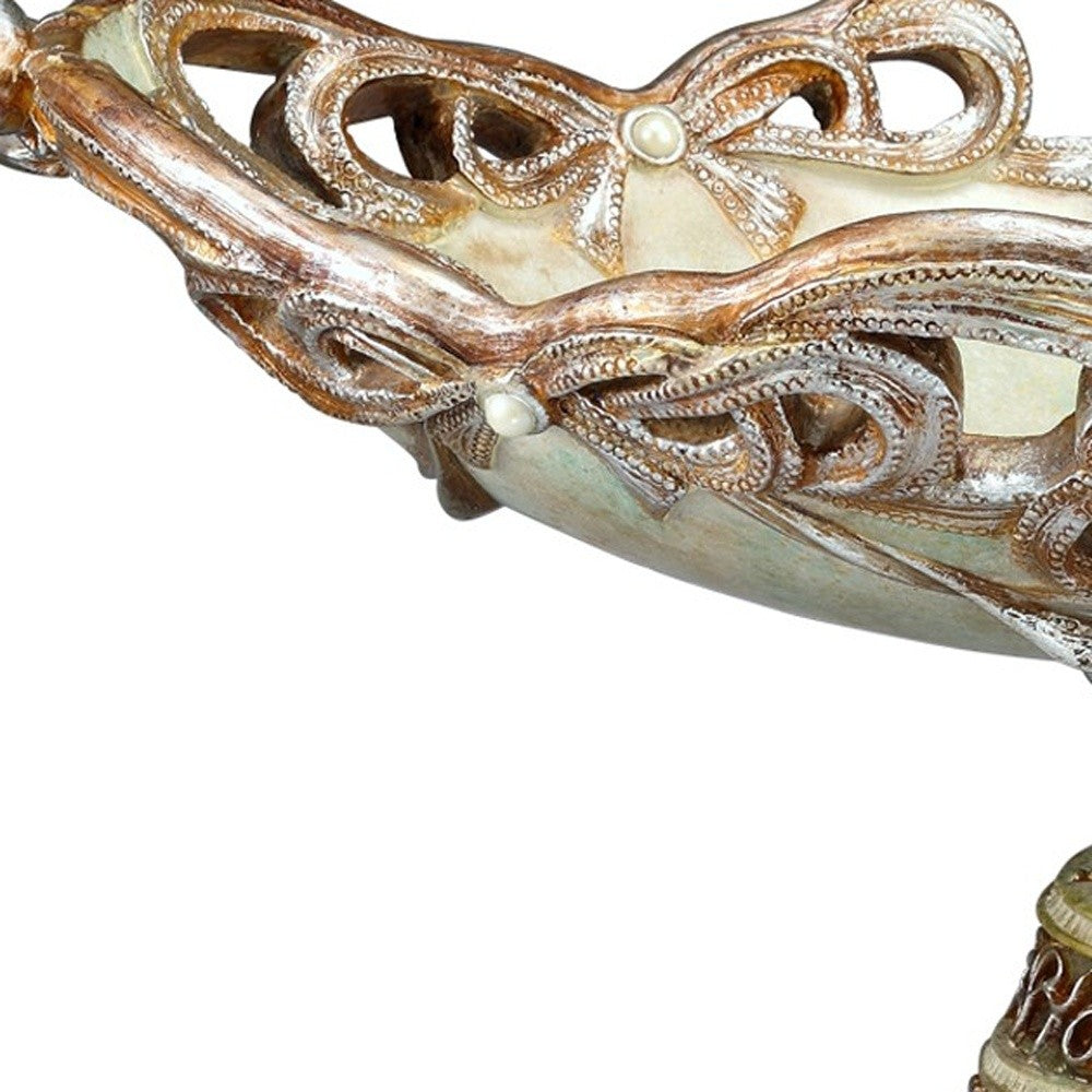 9" Beige And Gold Polyresin Decorative Bowl - Homeroots - Flyclothing LLC