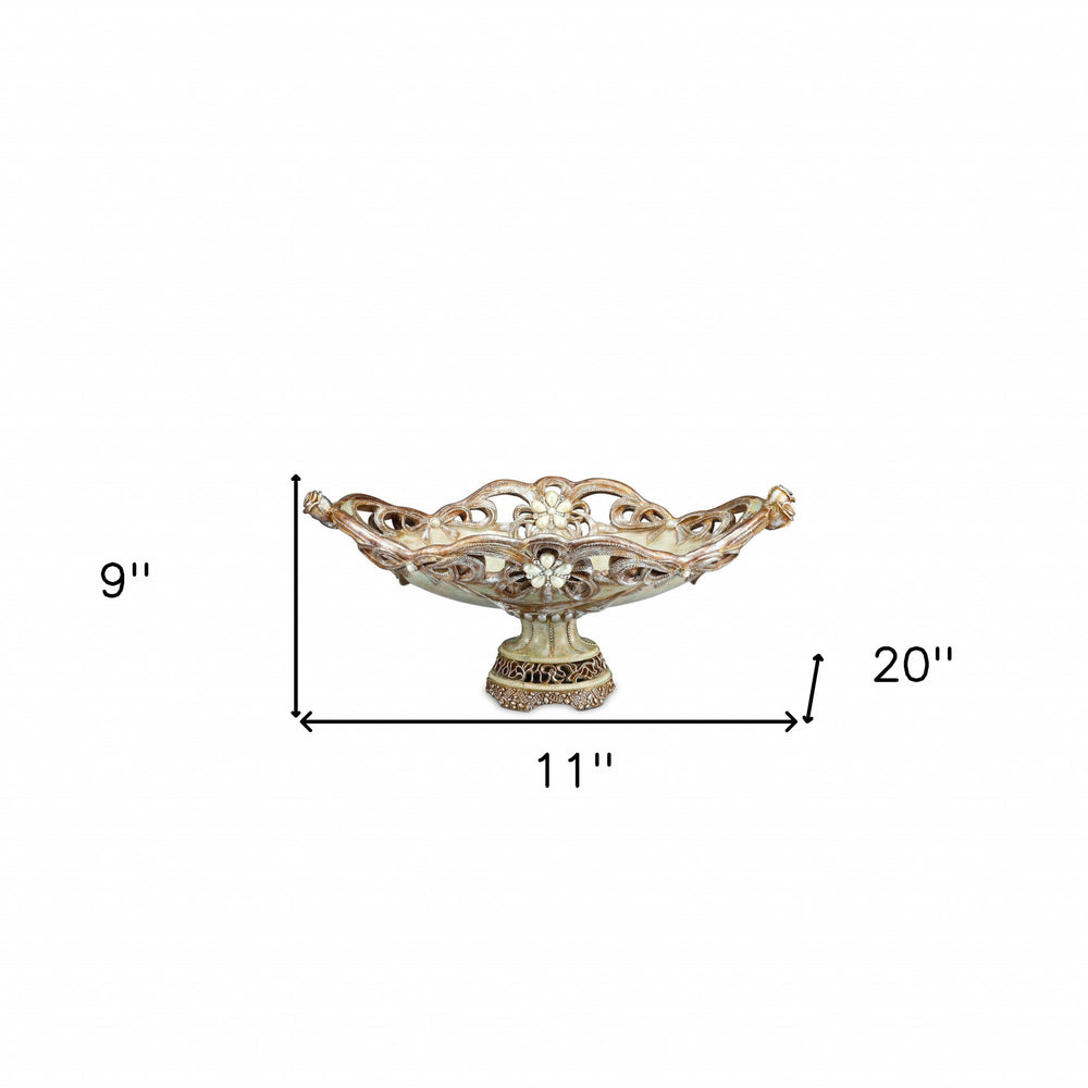 9" Beige And Gold Polyresin Decorative Bowl - Homeroots - Flyclothing LLC