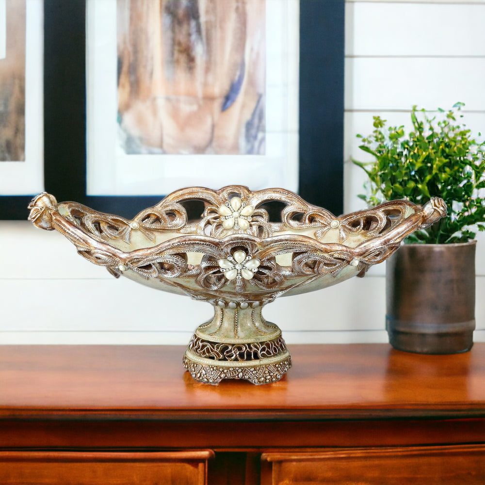 9" Beige And Gold Polyresin Decorative Bowl - Homeroots - Flyclothing LLC
