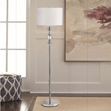 63" Chrome and Crystal Orb Shaped Floor Lamp With White Drum Shade - Homeroots